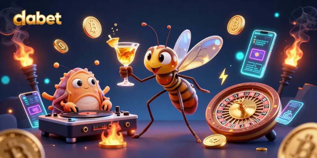 Experience the thrill with dabet's vivid casino scene featuring unique characters and dynamic gaming elements.