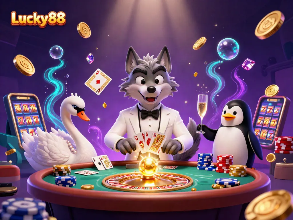 Experience thrilling wins and jackpots at Lucky88 with energetic casino characters in action.