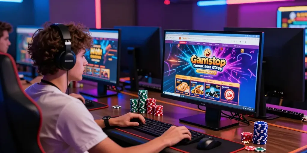 Engaged player exploring non Gamstop sites in a vibrant gaming atmosphere.
