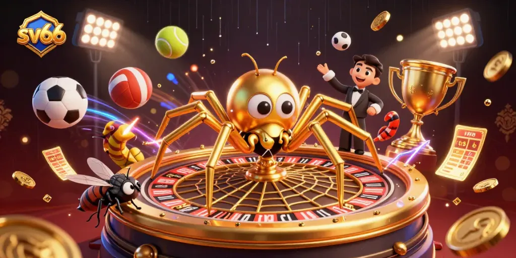 Experience thrilling betting action at sv66 with a golden roulette wheel and dynamic sports elements.