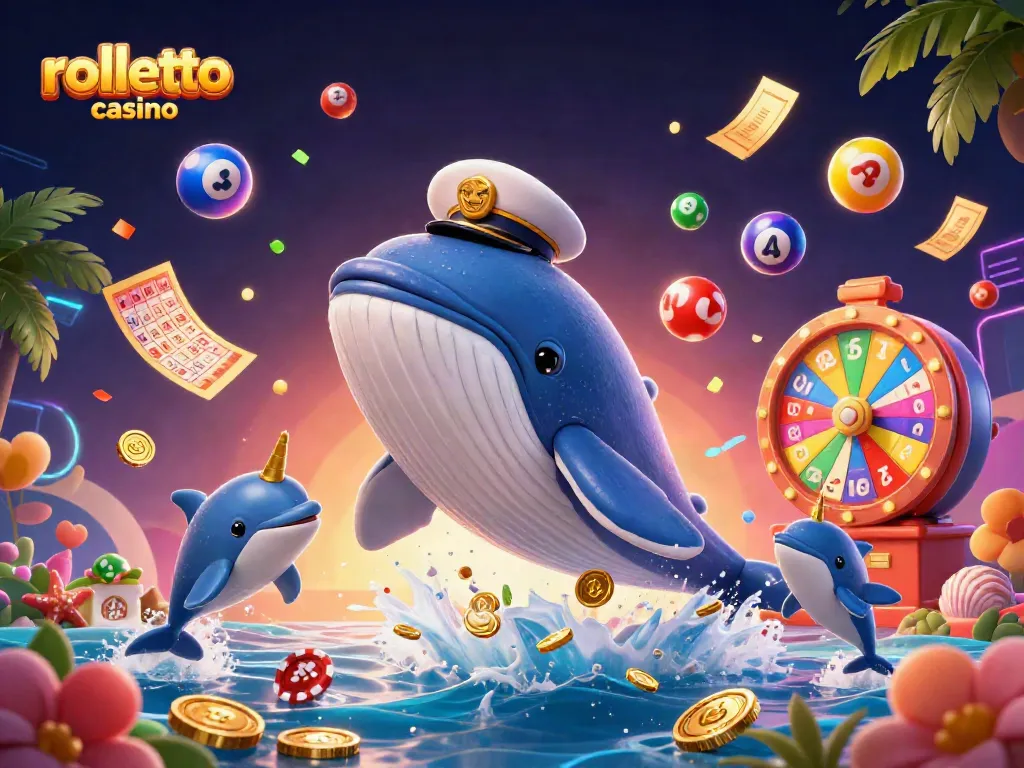 Engage with rolletto casino's vibrant scene showcasing whimsical characters, exciting games, and festive elements.