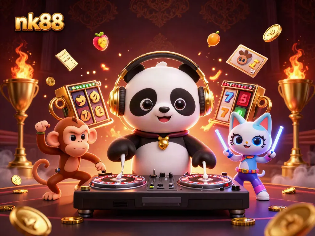 Play and win big at nk88 with a vibrant casino scene showcasing dynamic characters and thrilling game elements.