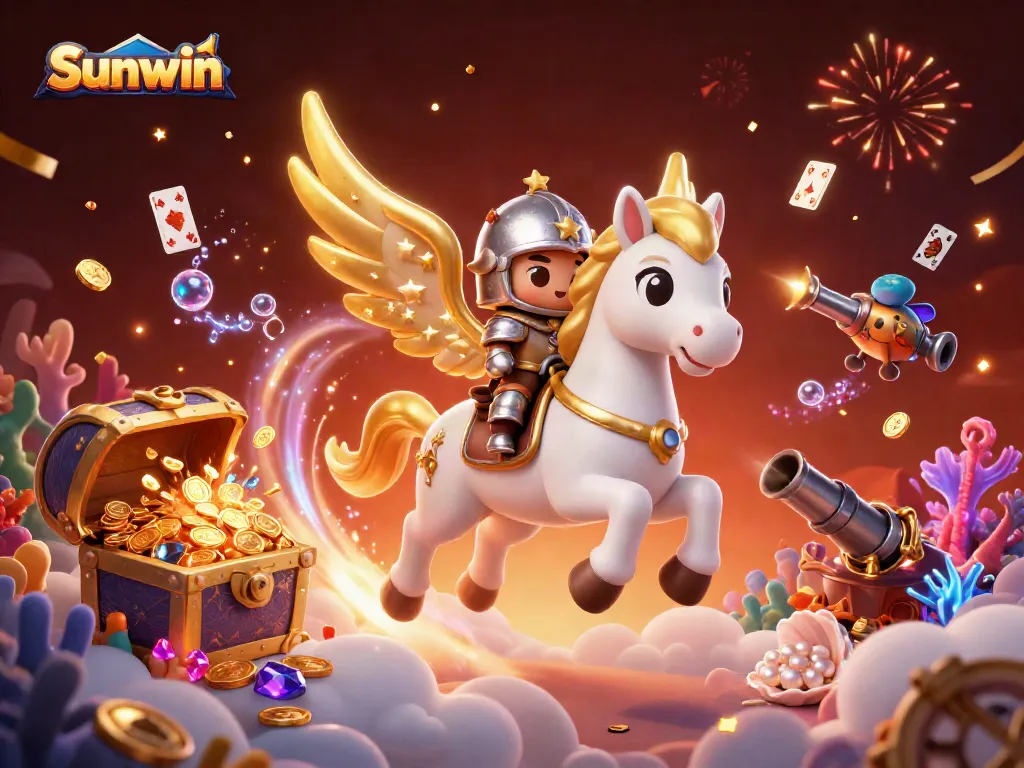 Experience the thrill of winning at Sunwin with this captivating 3D casino illustration filled with gold and gems.
