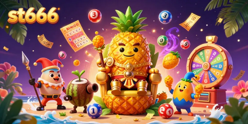 Experience excitement with st666 in this vibrant casino scene featuring colorful characters and game elements.