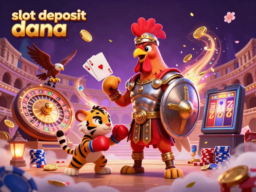 Engage in thrilling fun with slot deposit dana in this lively 3D casino scene filled with games and excitement.