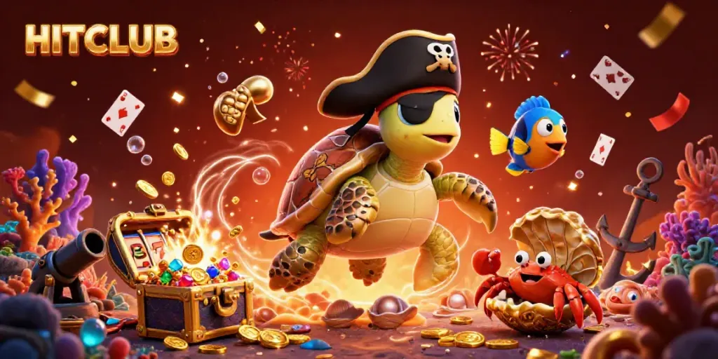 Experience thrilling gameplay at HITCLUB with colorful 3D character illustrations amidst vibrant casino elements.