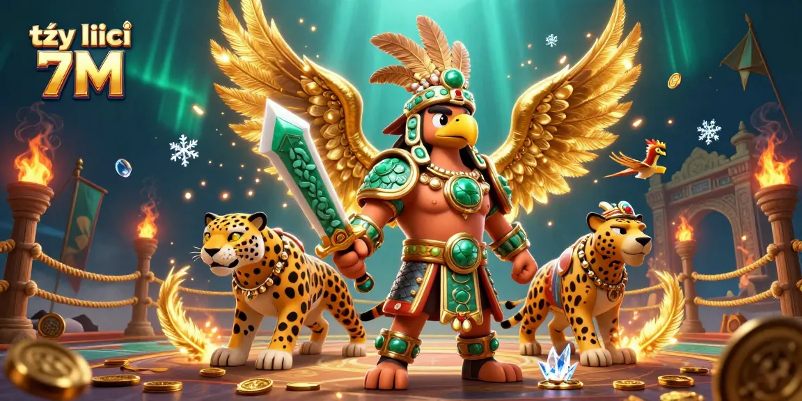 Experience the thrill of tỷ lệ 7M as the Aztec eagle warrior leads a dynamic sports betting scene with vibrant elements.