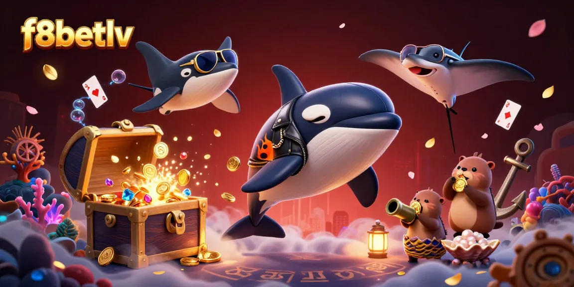 Experience thrilling adventures at f8betlv with an engaging 3D scene showcasing unique aquatic characters and vibrant casino elements.