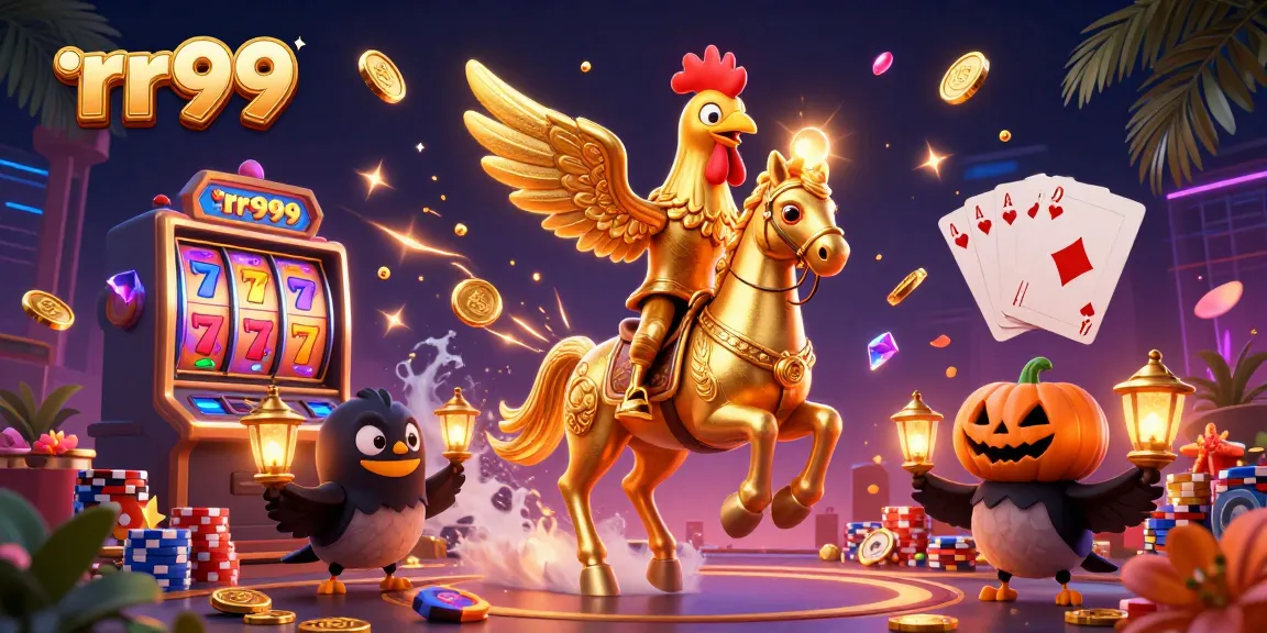 Experience thrilling wins with rr99 in this rich casino scene featuring dynamic slot reels.