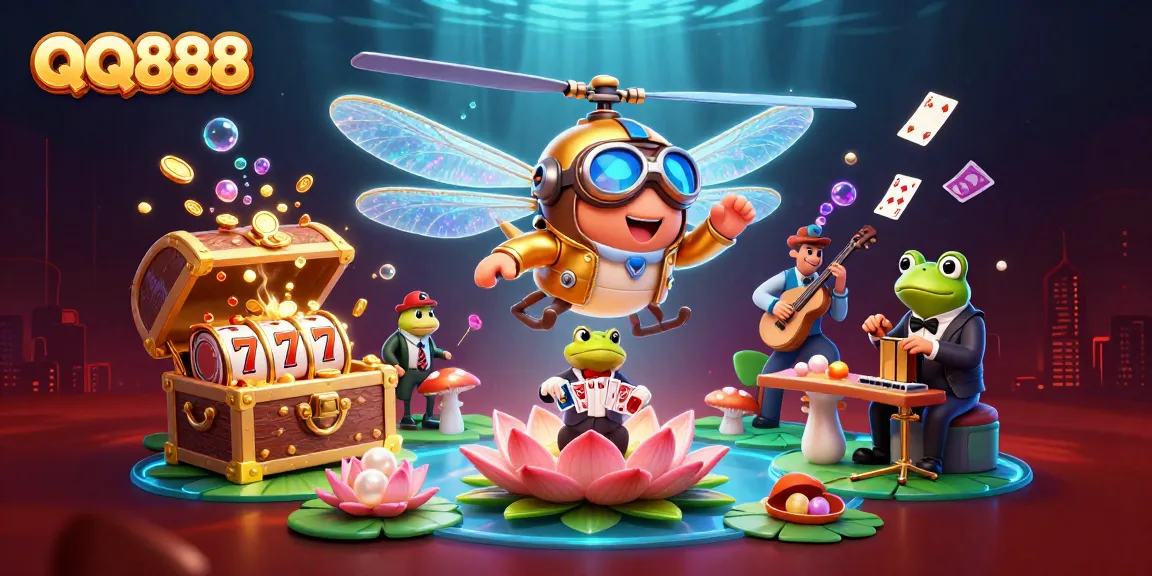 Experience exciting slot gameplay with QQ888 in a vibrant underwater casino scene, featuring dynamic characters and rich game elements.