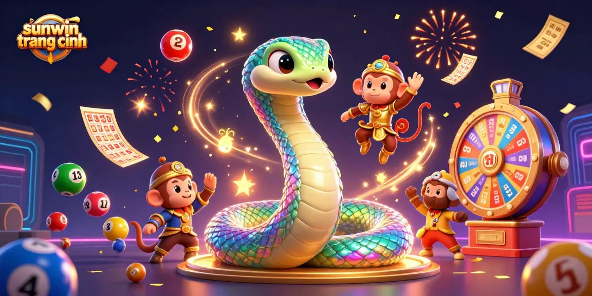 Experience the excitement at sunwin trang chính with vibrant lottery elements and colorful characters creating a dynamic casino scene.