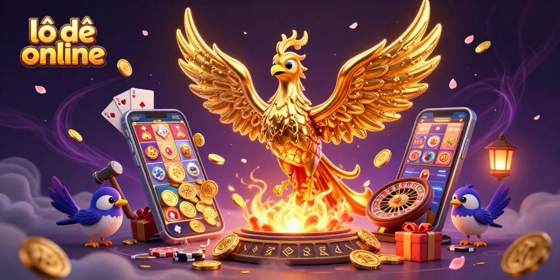 Experience thrilling lô đề online action with a golden phoenix and vibrant gaming elements.